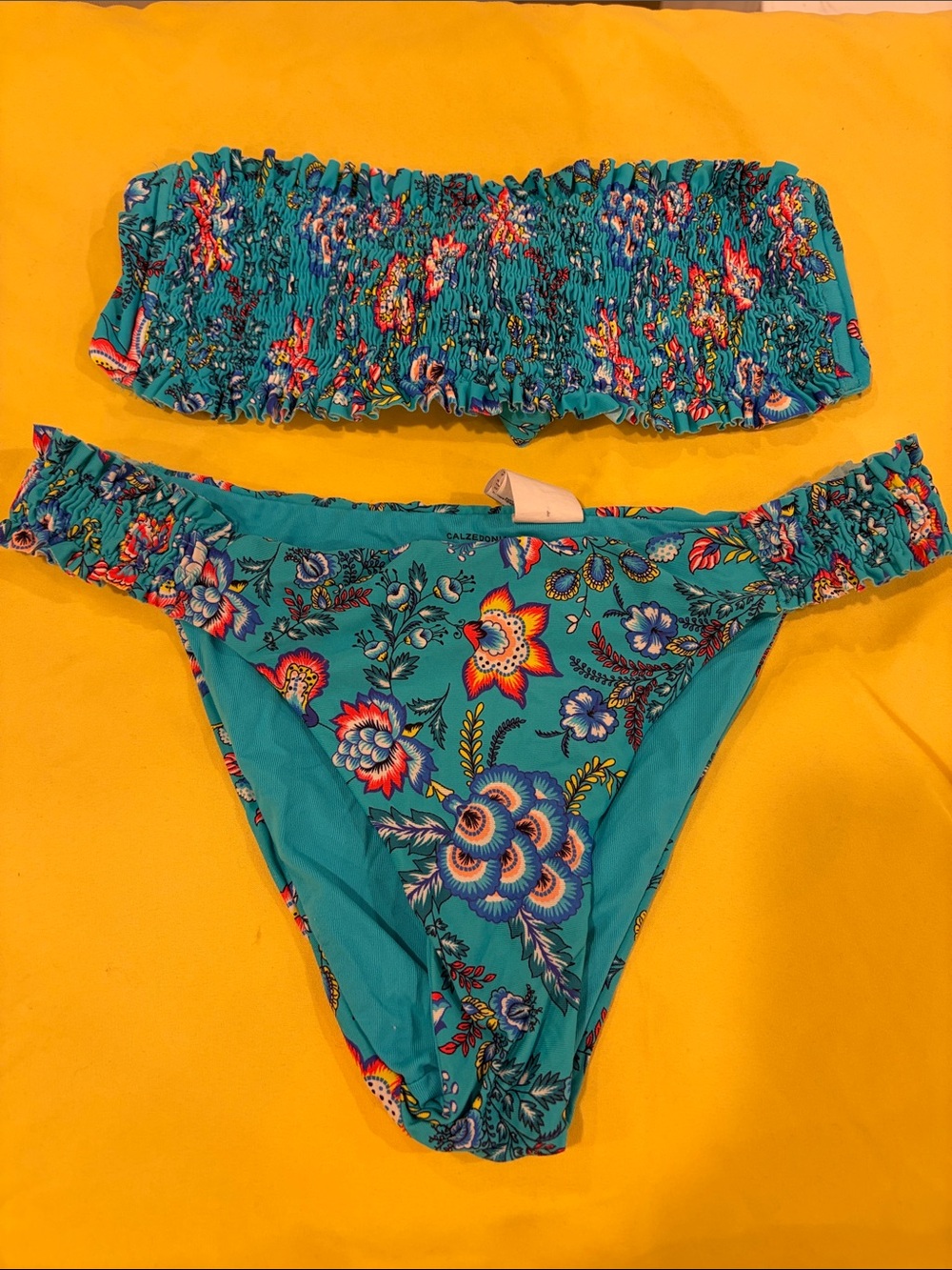 Calzedonia Cobey Women's Teal Floral Bandeau Bikini Set small